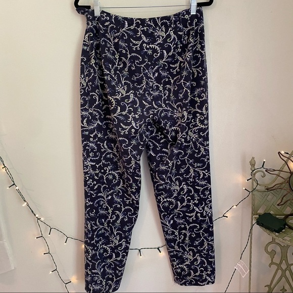 Vintage blue floral flat front high-rise pants - Picture 2 of 11